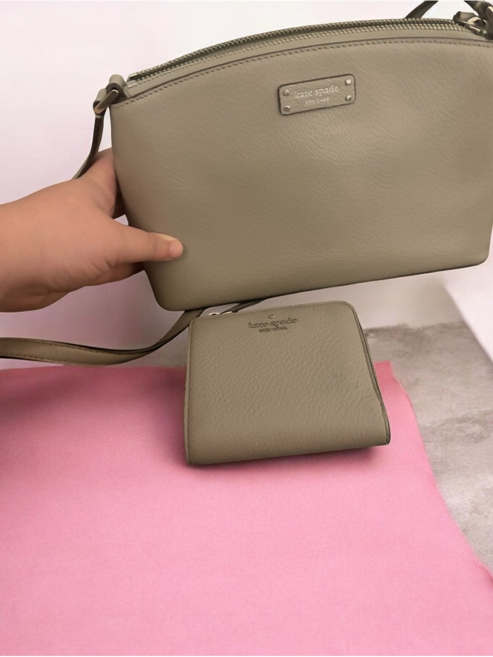 kate spade Taupe Leather Crossbody with Matching Wallet